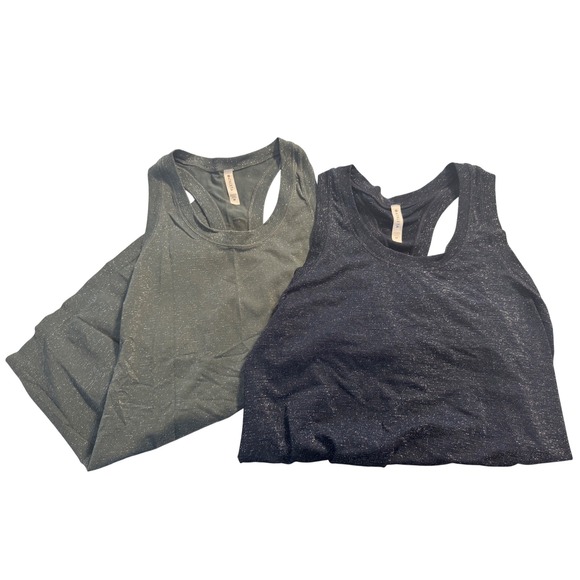 LOT set of 2 Athleta Tank Top Racerback Sparkle Gray & Black Sleeveless Women's - Picture 1 of 3